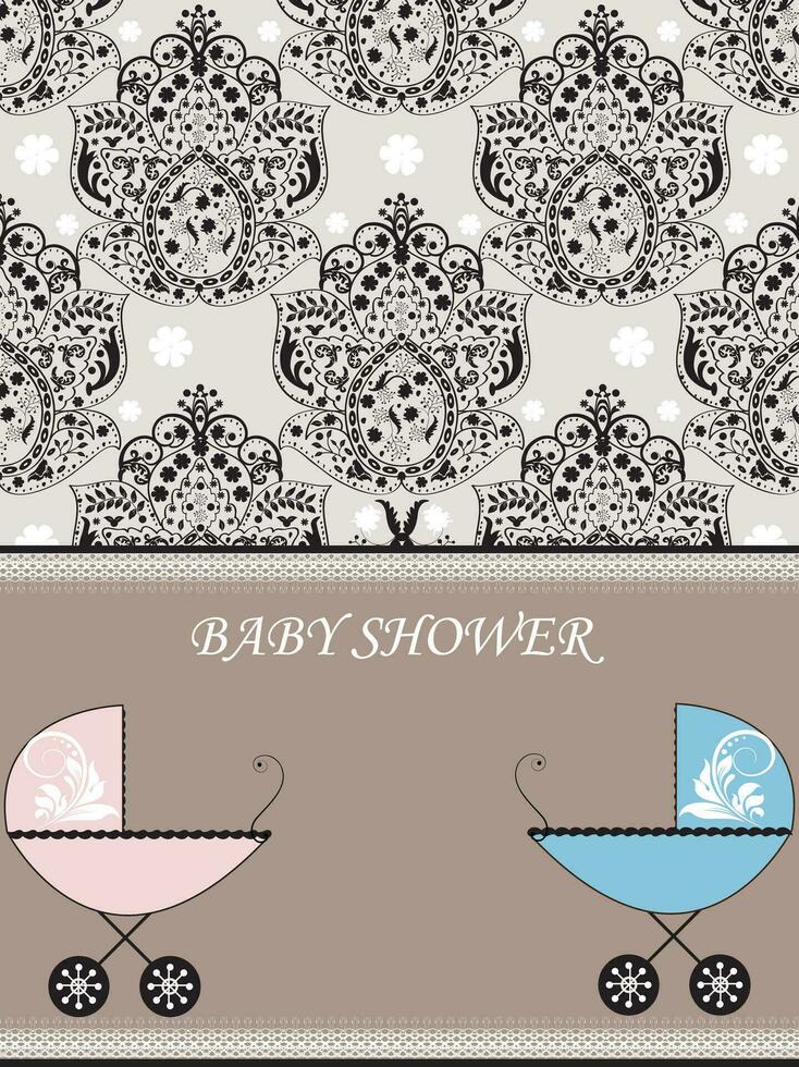 Jahrgang Baby Dusche Einladung Karte mit aufwendig elegant abstrakt Blumen- Design vektor