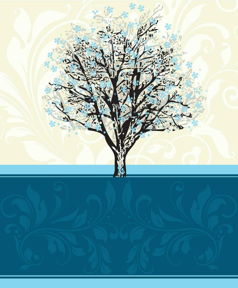 årgång inbjudan kort med utsmyckad elegant abstrakt blommig träd design vektor
