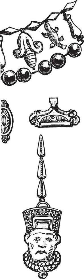 uralt Assyrer Juwel und Ohrring, gefunden im Neunveh im Irak, konserviert beim das Jalousie Museum. vektor