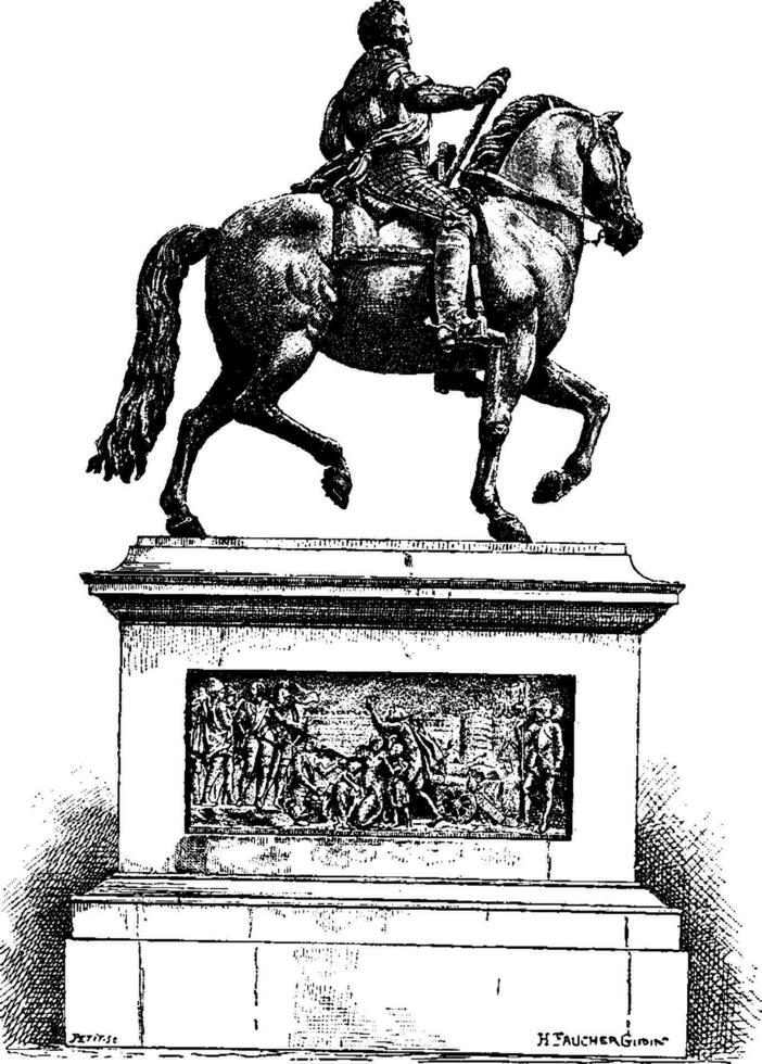 Statue von henri iv auf das pont neuf, Jahrgang Gravur. vektor