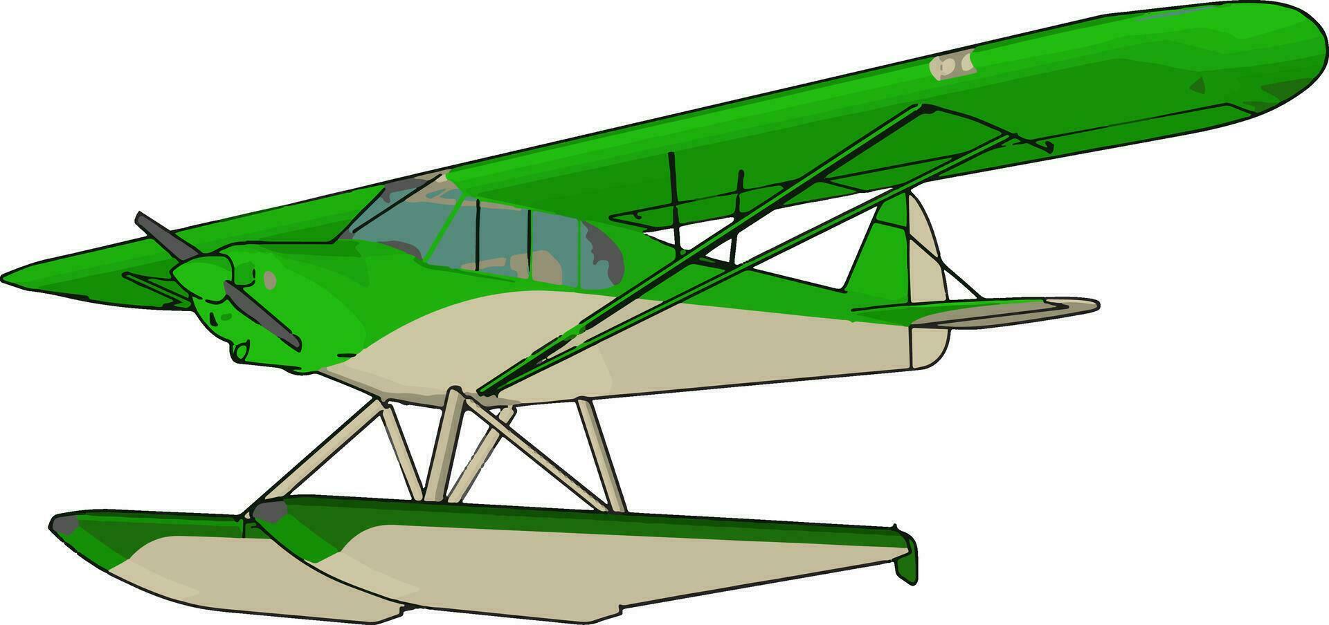 grünes Wasserflugzeug, Illustration, Vektor auf weißem Hintergrund.