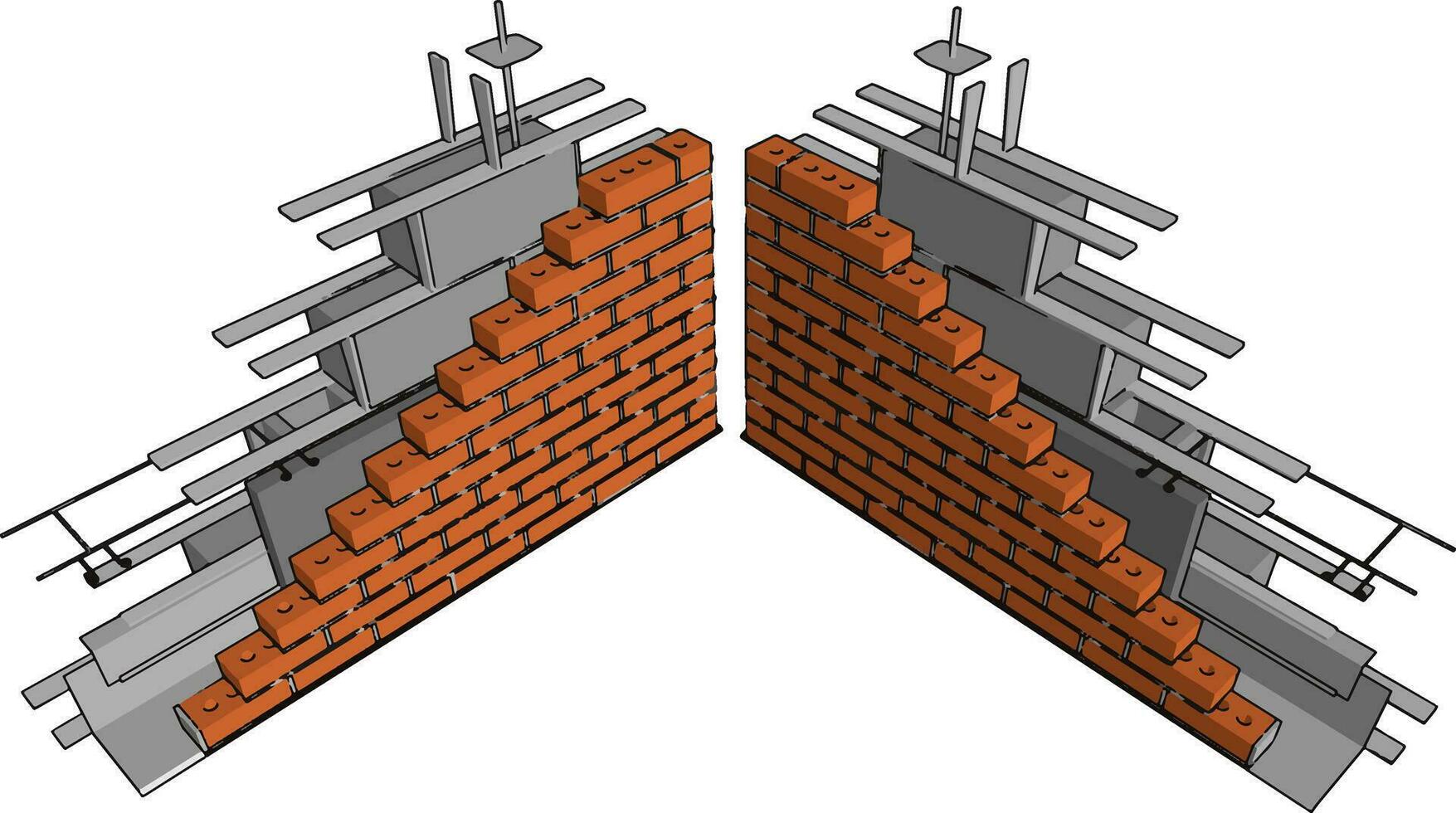 unfertige Wand, Illustration, Vektor auf weißem Hintergrund.