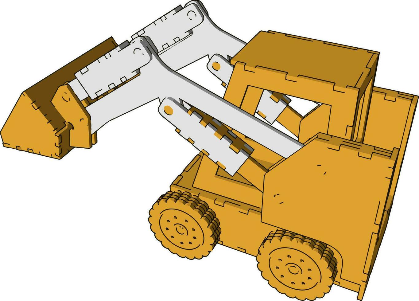 gelbes Baggerspielzeug, Illustration, Vektor auf weißem Hintergrund.