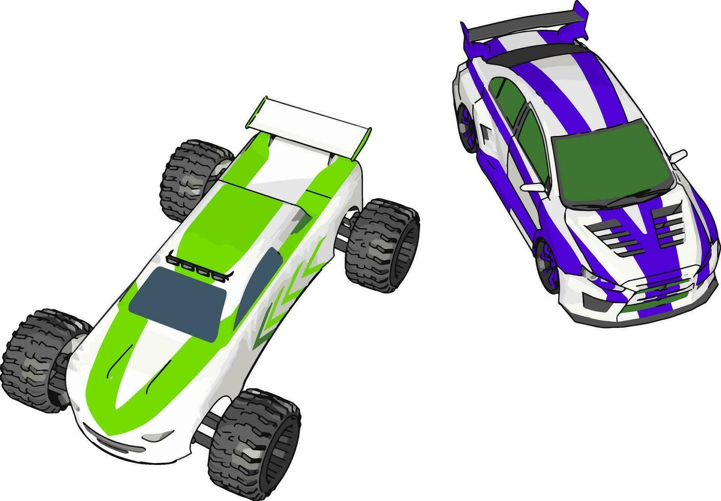 zwei klein Auto Bild Vektor oder Farbe Illustration