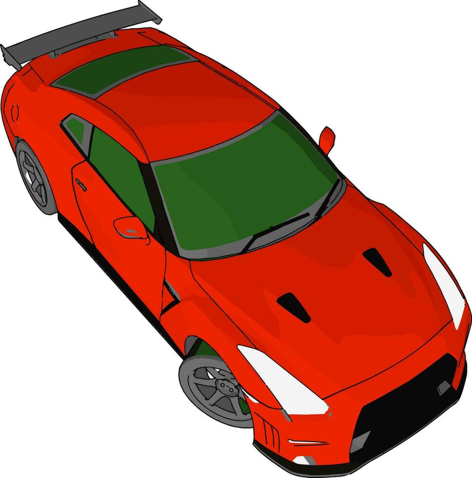 rot Rennen Auto mit Grün Fenster und schwarz Details und grau Rückseite Spoiler Vektor Illustration auf Weiß Hintergrund