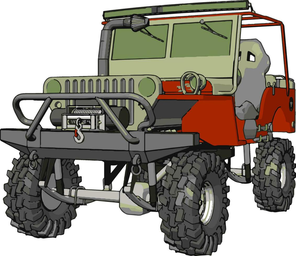 dunkel Grün und rot Sand Buggy mit grau Ebenen Vektor Illustration auf Weiß Hintergrund