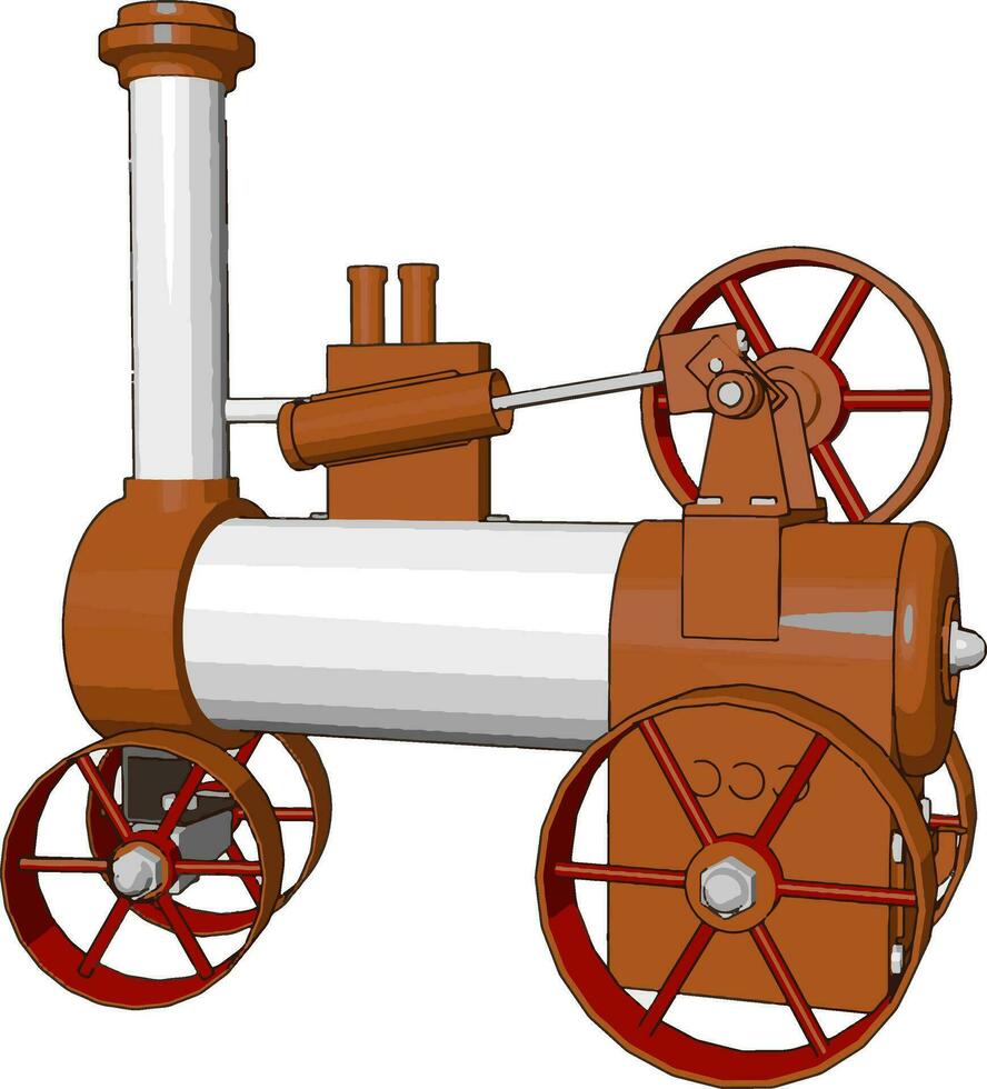 3d vektor illustration av orange och vit ånga motor maskin på vit bakgrund