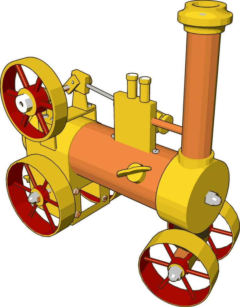 3d vektor illustration av gul och orange ånga motor maskin på vit bakgrund