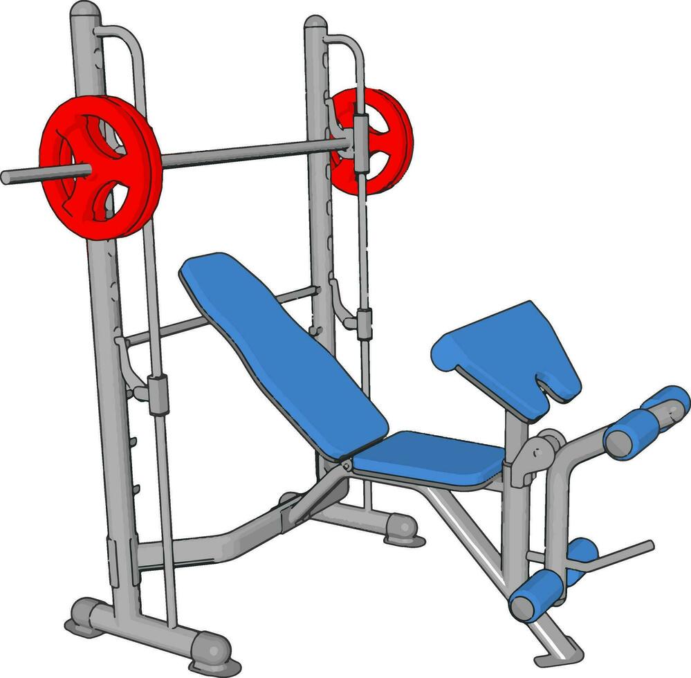 3d Vektor Illustration von ein Blau Fitnessstudio Gewicht Heben Maschine auf Weiß Hintergrund