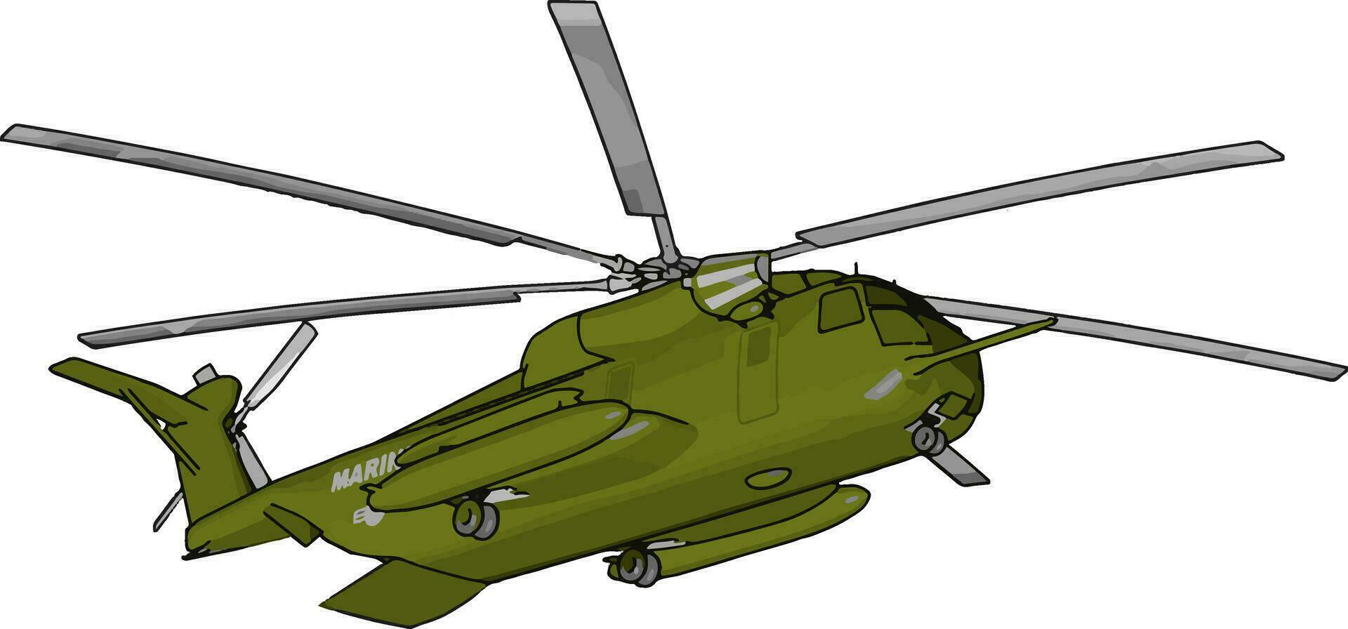 3d vektor illustration på vit bakgrund av en grön militär helikopter