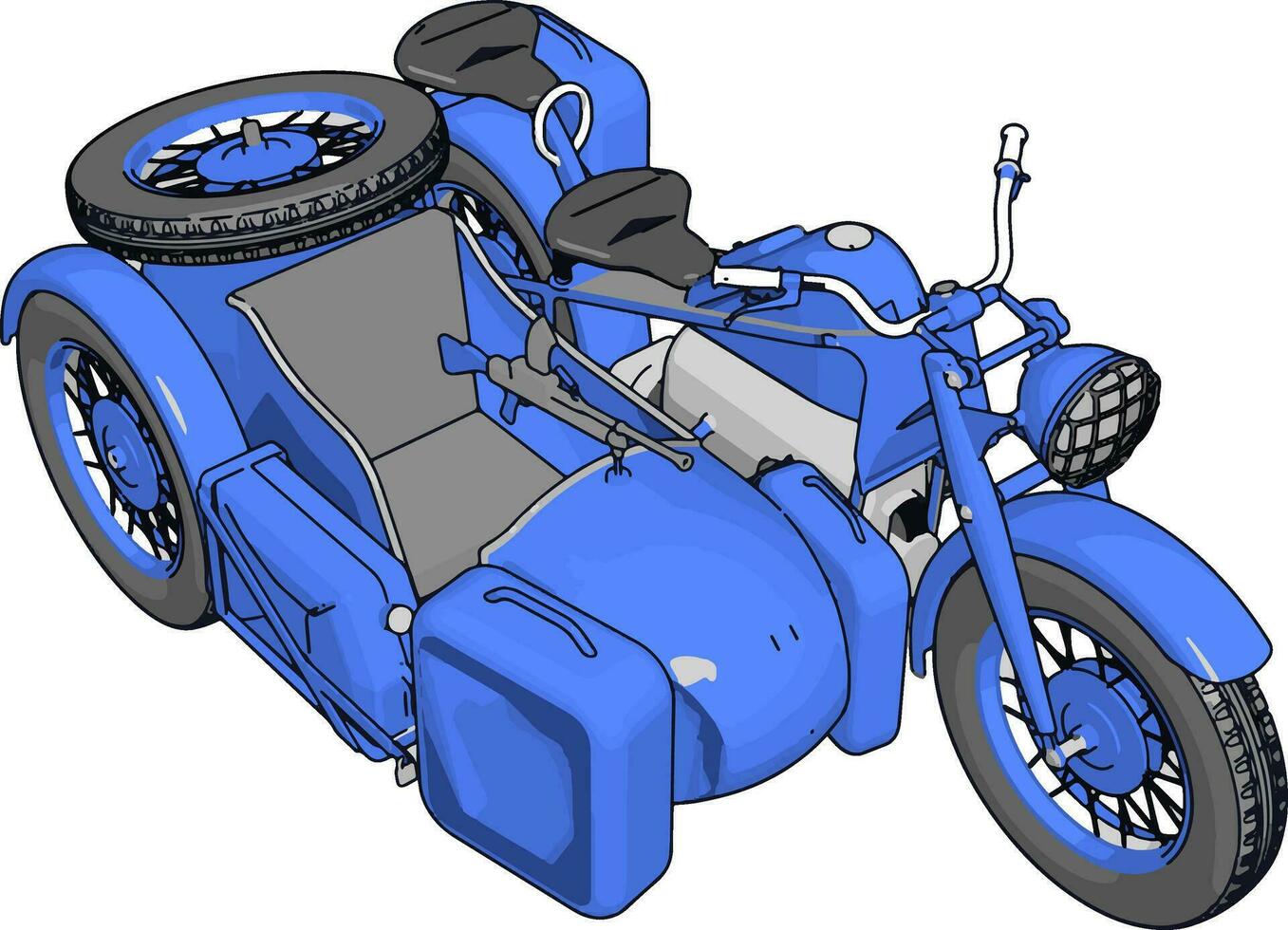 3d vektor illustration på vit bakgrund av en militär motorcykel med sidvagn