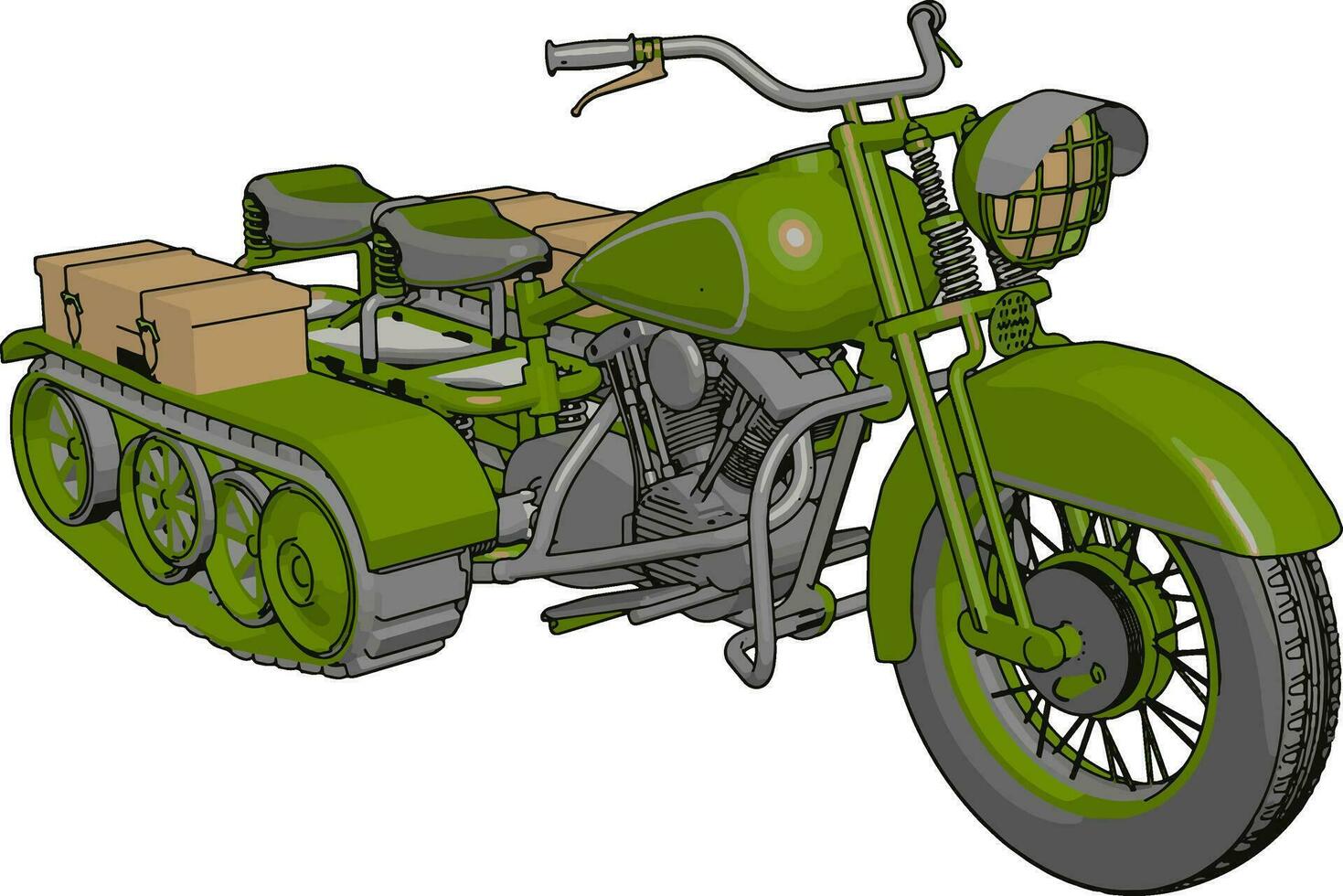 3d Vektor Illustration auf Weiß Hintergrund von ein Militär- Motorrad mit Raupe Spuren