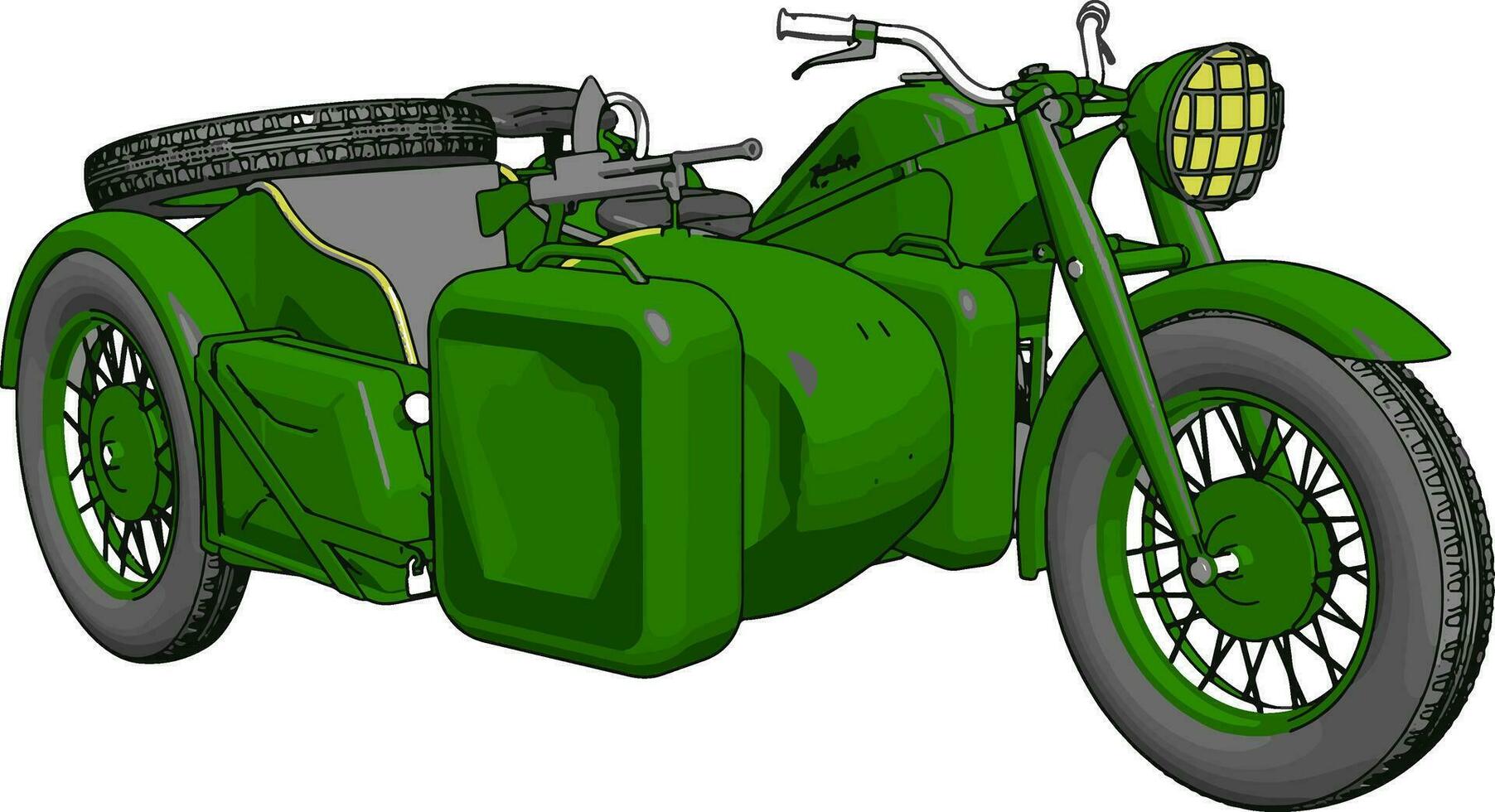 3d vektor illustration på vit bakgrund av en militär motorcykel med sidvagn