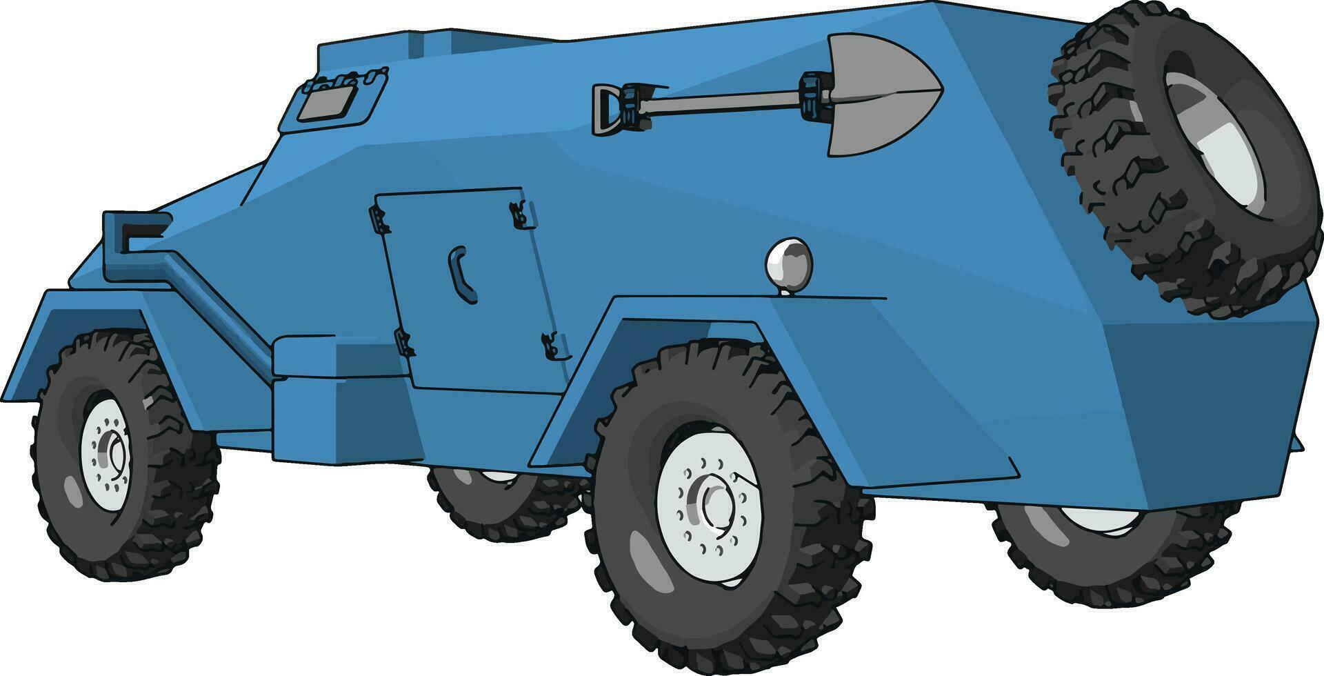 3d vektor illustration på vit bakgrund av en blå armerad militär fordon