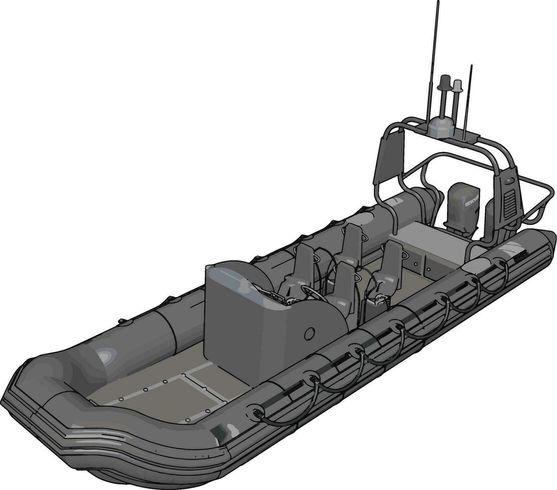 3d vektor illustration på vit bakgrund av en militär uppblåsbar båt