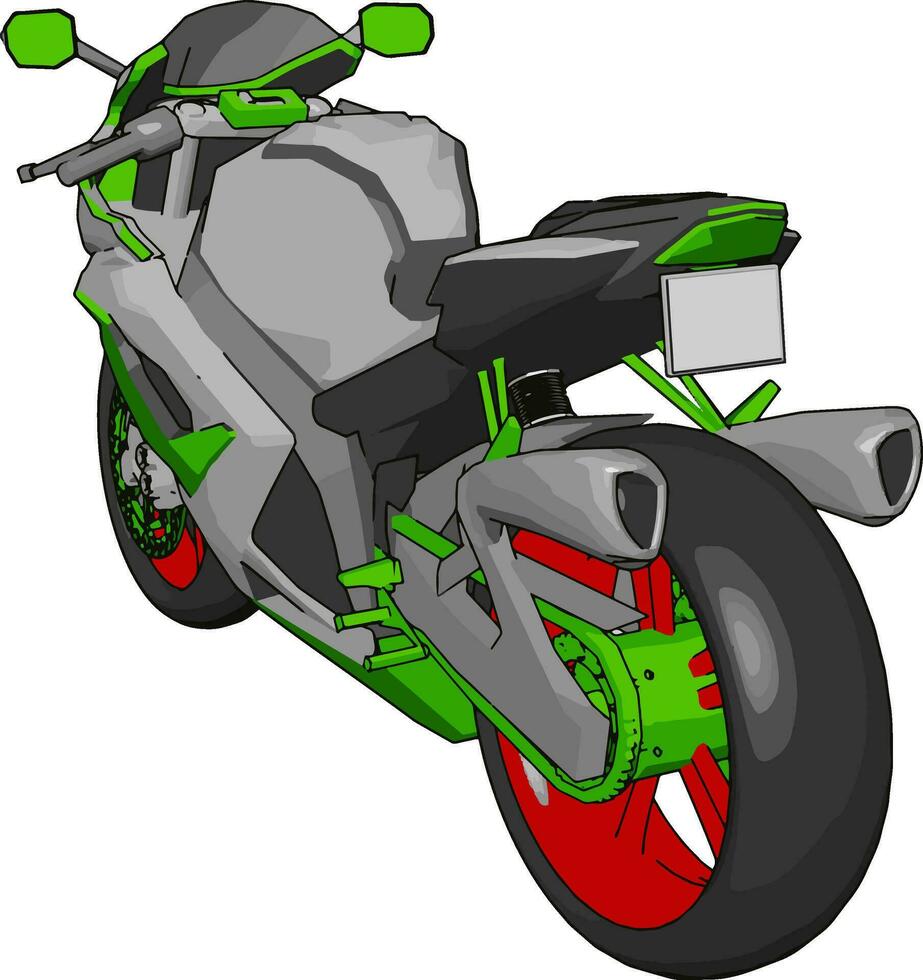 3d Vektor Illustration auf Weiß Hintergrund von ein grau rot und Grün Motorrad