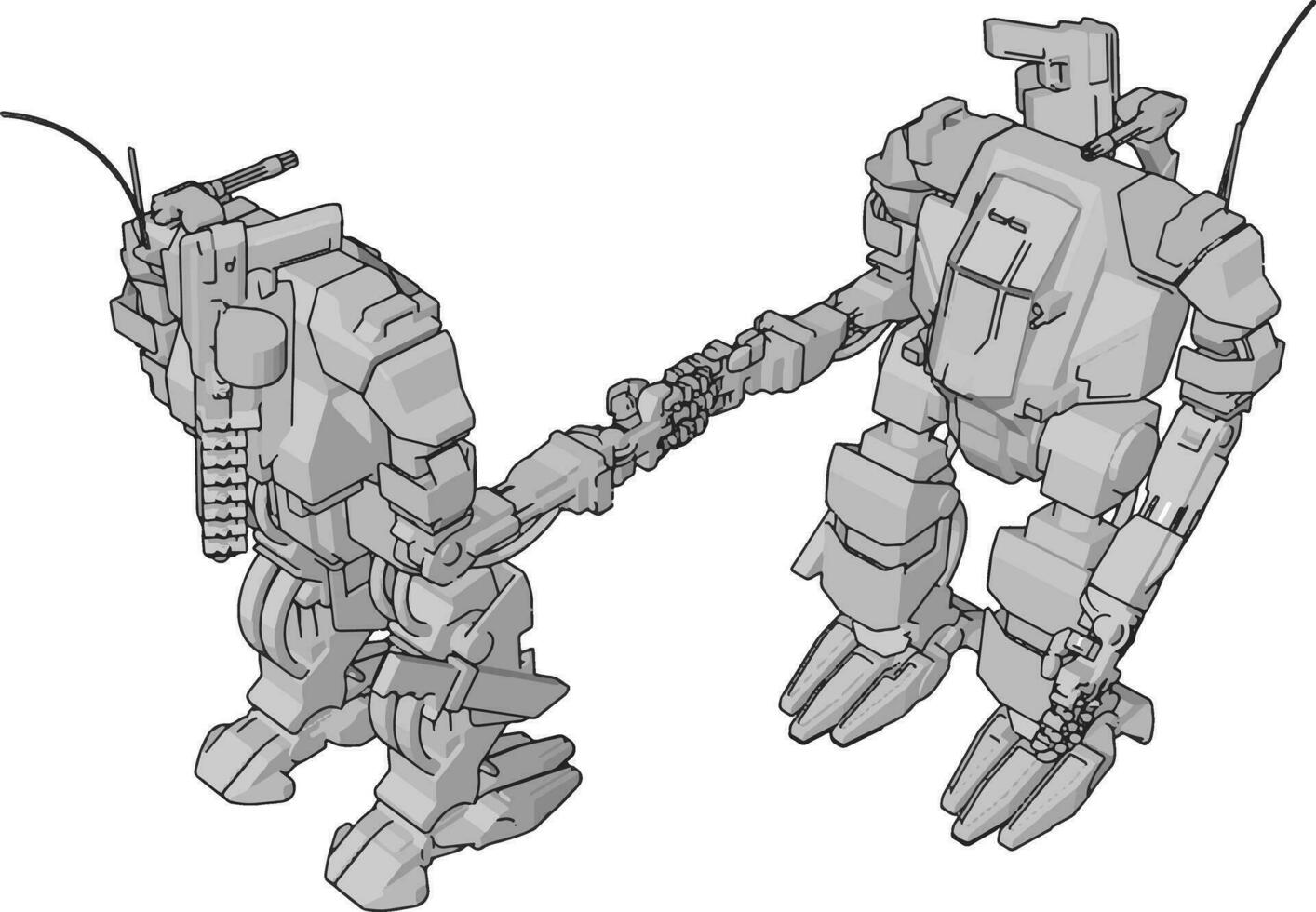 enkel vektor illustration av två grå robotar skakning händer