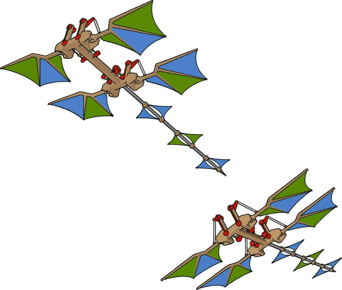 retro flygande drake maskiner, illustration, vektor på vit bakgrund.