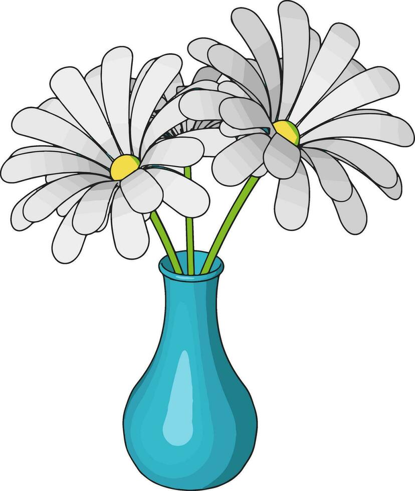 blaue Vase mit Blumen, Illustration, Vektor auf weißem Hintergrund.