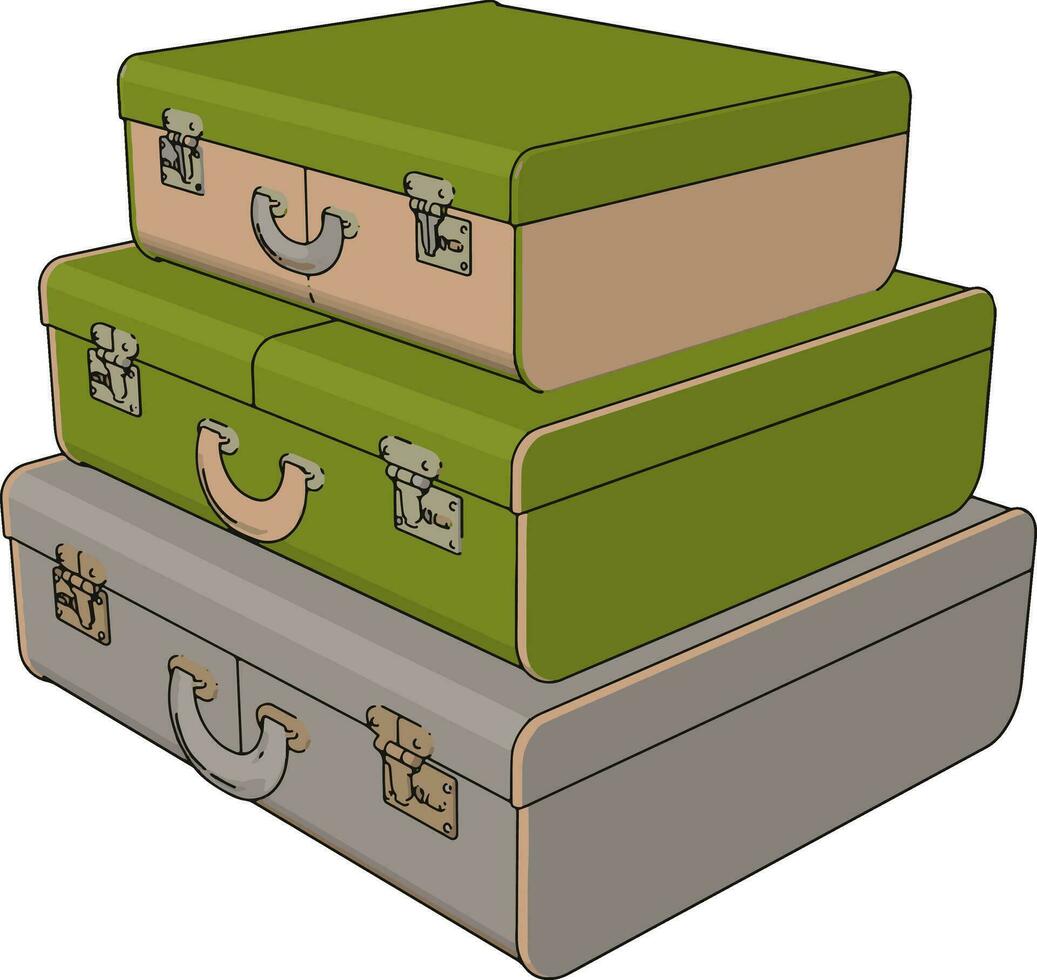 tre resväskor, illustration, vektor på vit bakgrund.