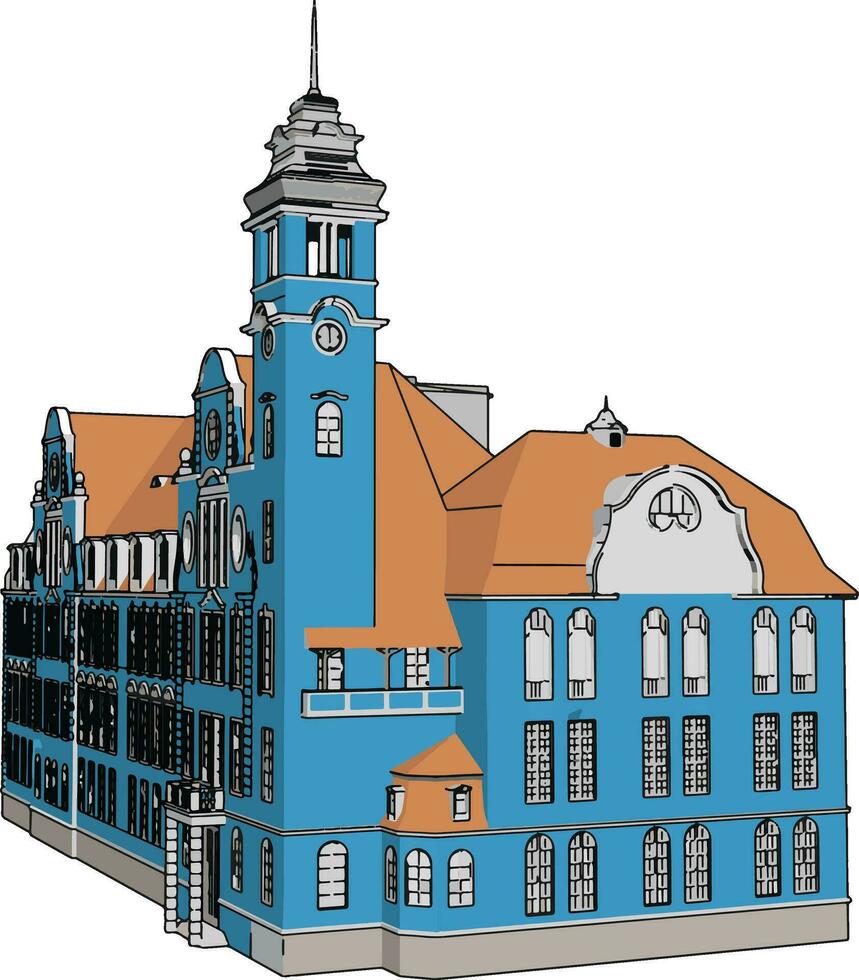 Blaues Schloss, Illustration, Vektor auf weißem Hintergrund.