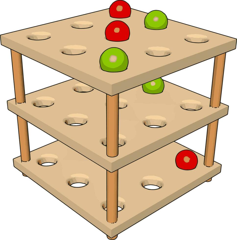 Holzentdeckungstisch für Kleinkinder, Illustration, Vektor auf weißem Hintergrund.