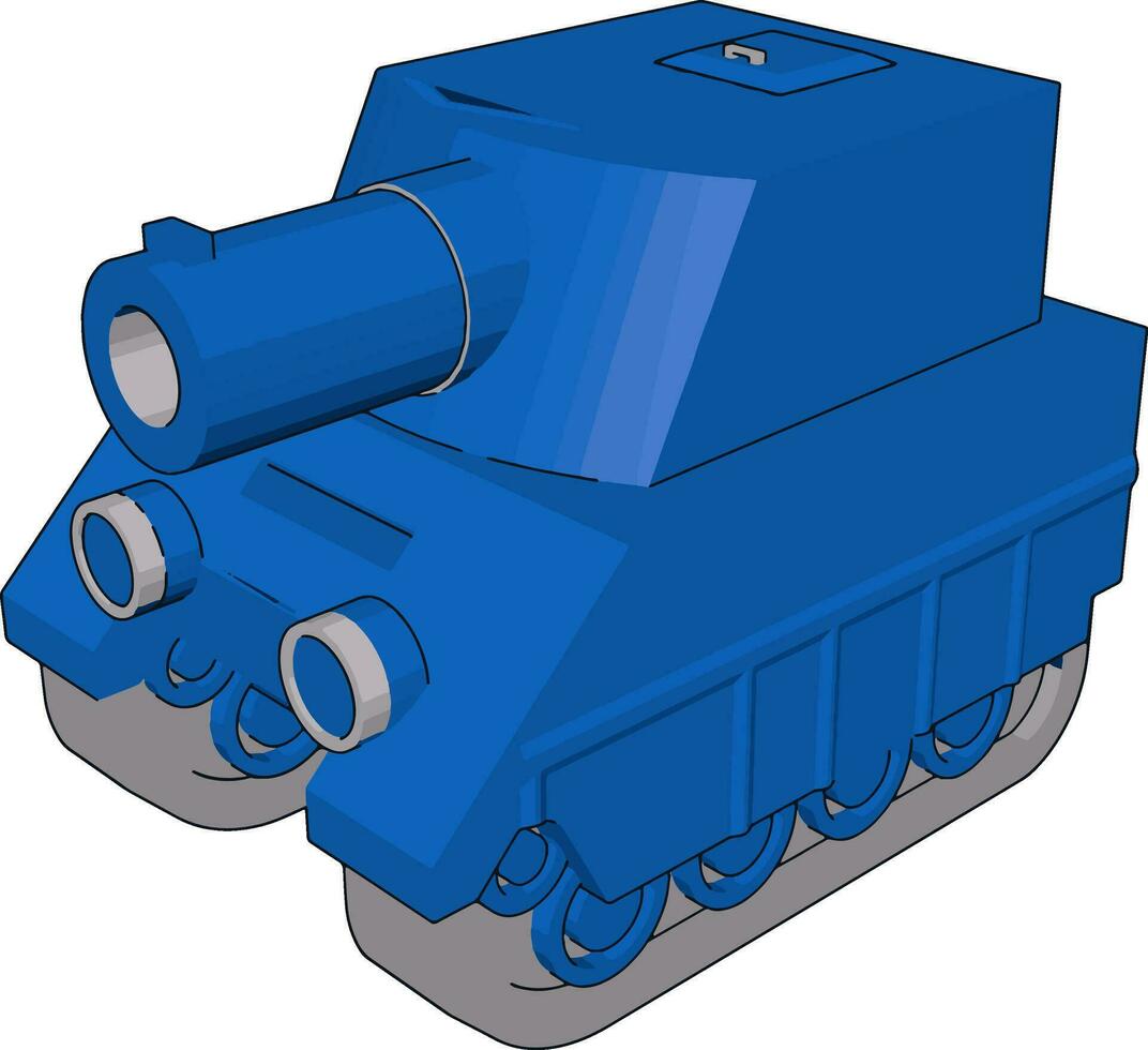kleiner blauer Tank, Illustration, Vektor auf weißem Hintergrund.