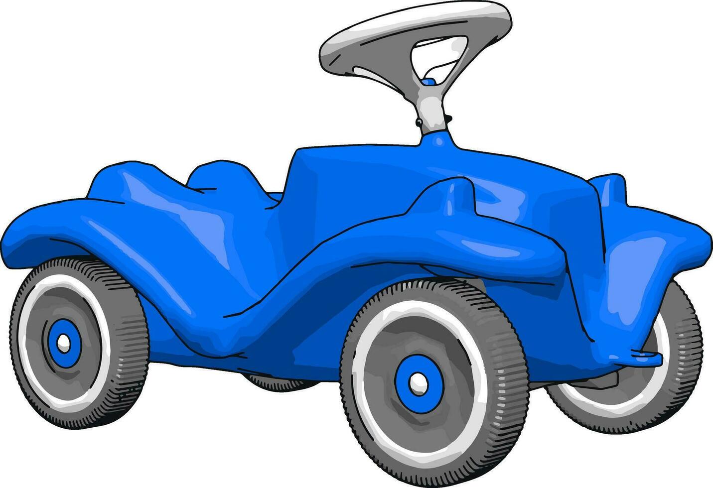 blaues Kinderauto, Illustration, Vektor auf weißem Hintergrund.
