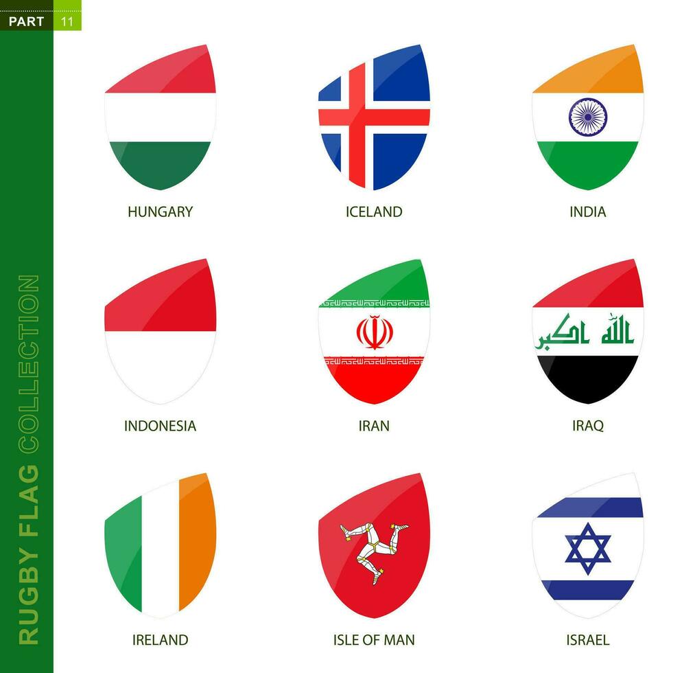 Rugby Flagge Sammlung. Rugby Symbol mit Flagge von 9 Länder. vektor