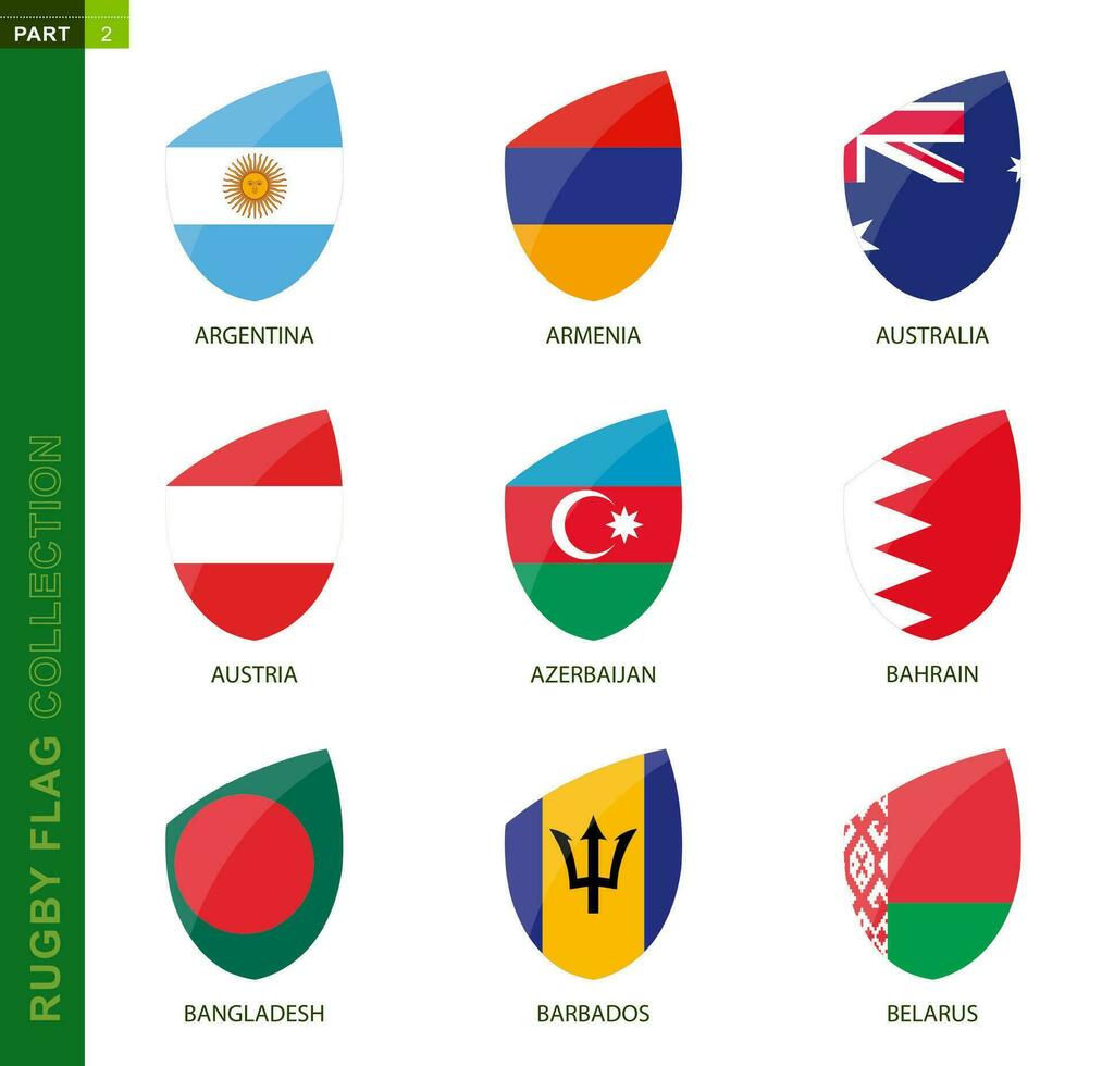 Rugby Flagge Sammlung. Rugby Symbol mit Flagge von 9 Länder. vektor