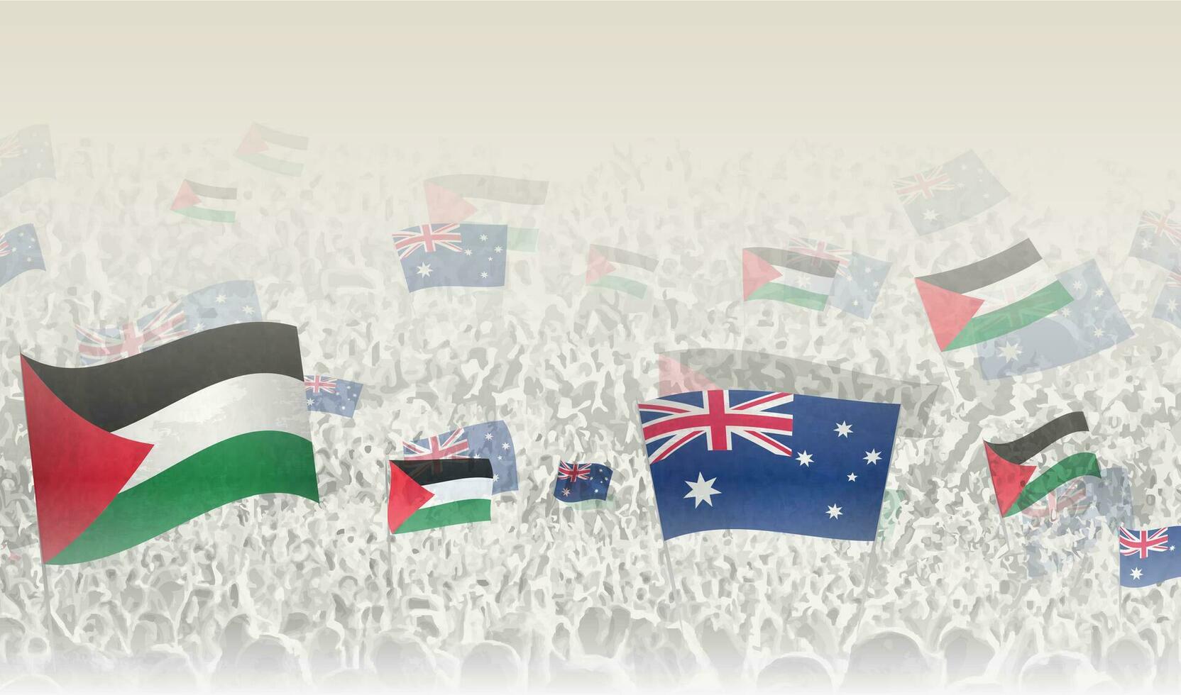 Palästina und Australien Flaggen im ein Menge von Jubel Personen. vektor