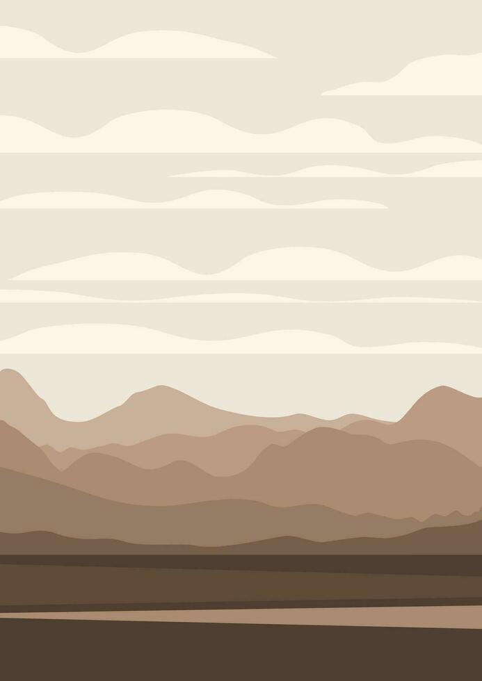 zeitgenössisch ästhetisch Hintergrund mit Berge Landschaft Kunst. Terrakotta Farben. vektor