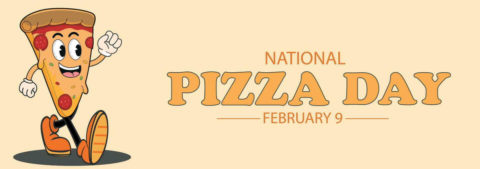 National Pizza Tag Design Vorlage Konzept. retro Karikatur schnell Essen Plakate und Karten. Sozial Medien Vorlagen Geschichten Beiträge. vektor