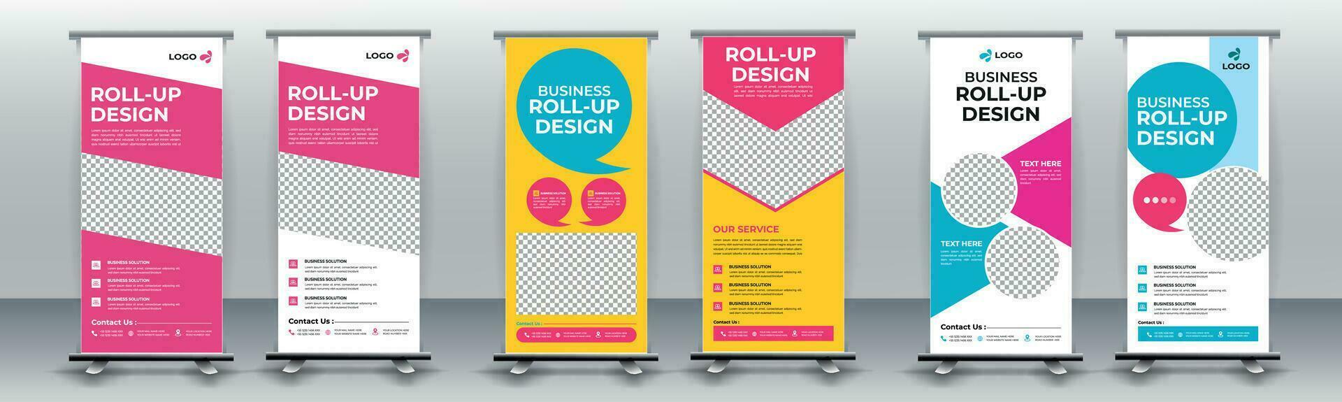 rollen oben Banner Stand Vorlage Design mit einstellen von Vorlagen. vektor