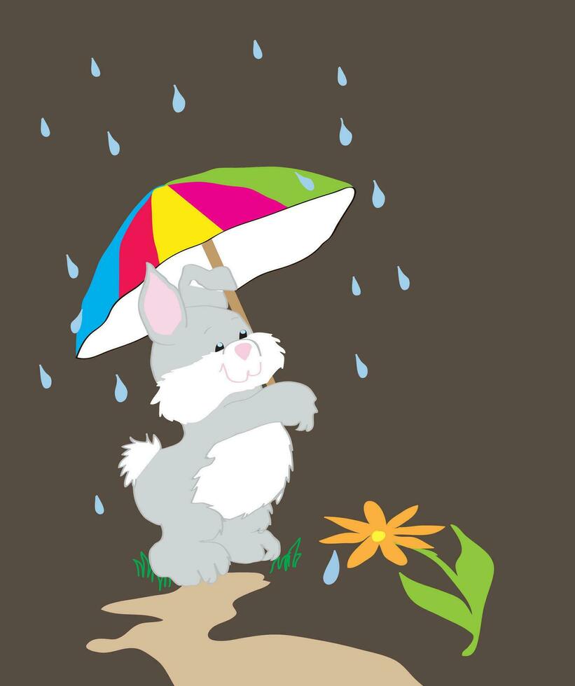 Einladung mit ein Hase und Regenschirm vektor