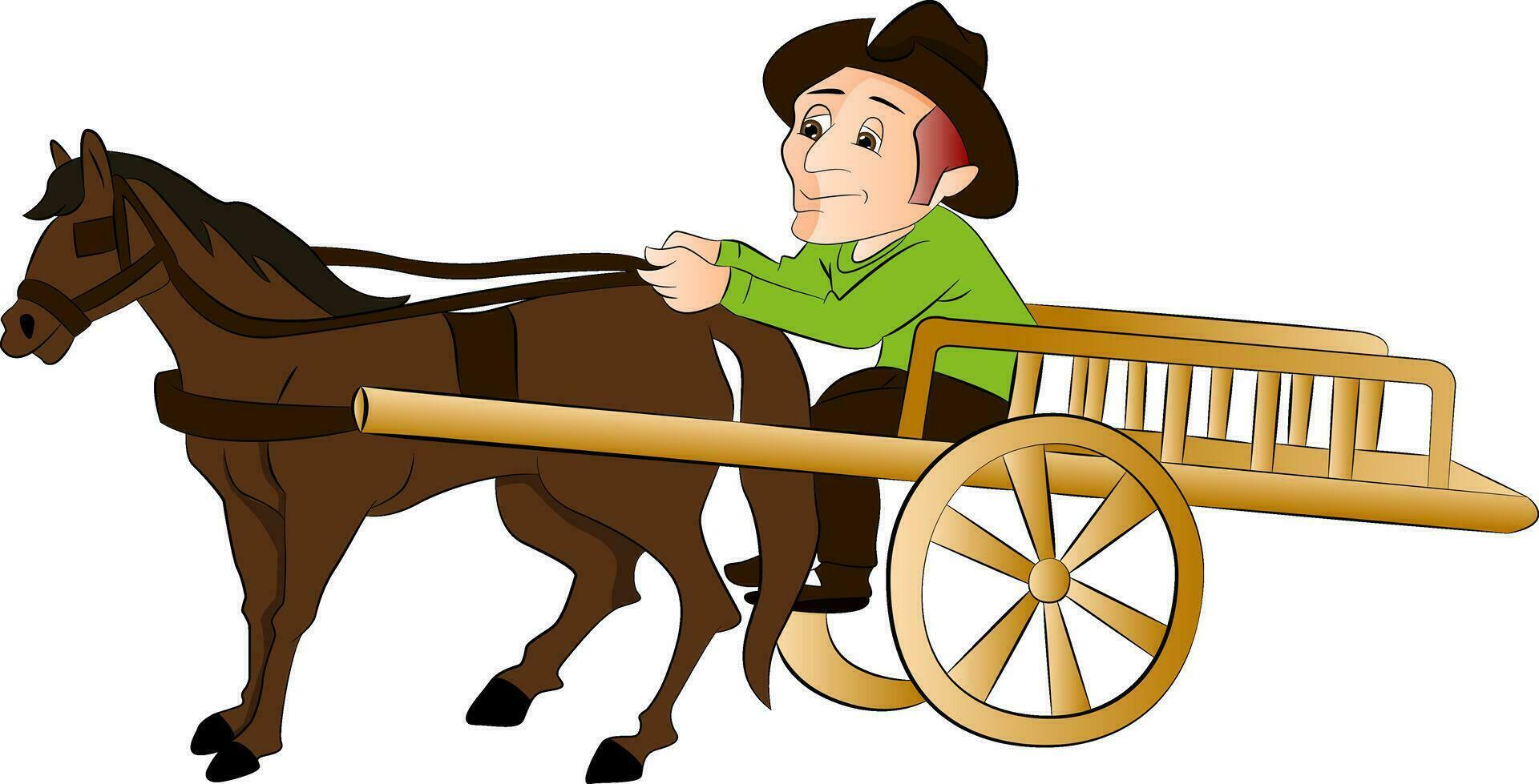 Vektor von Mann Reisen im ein Pferd gezeichnet Wagen.