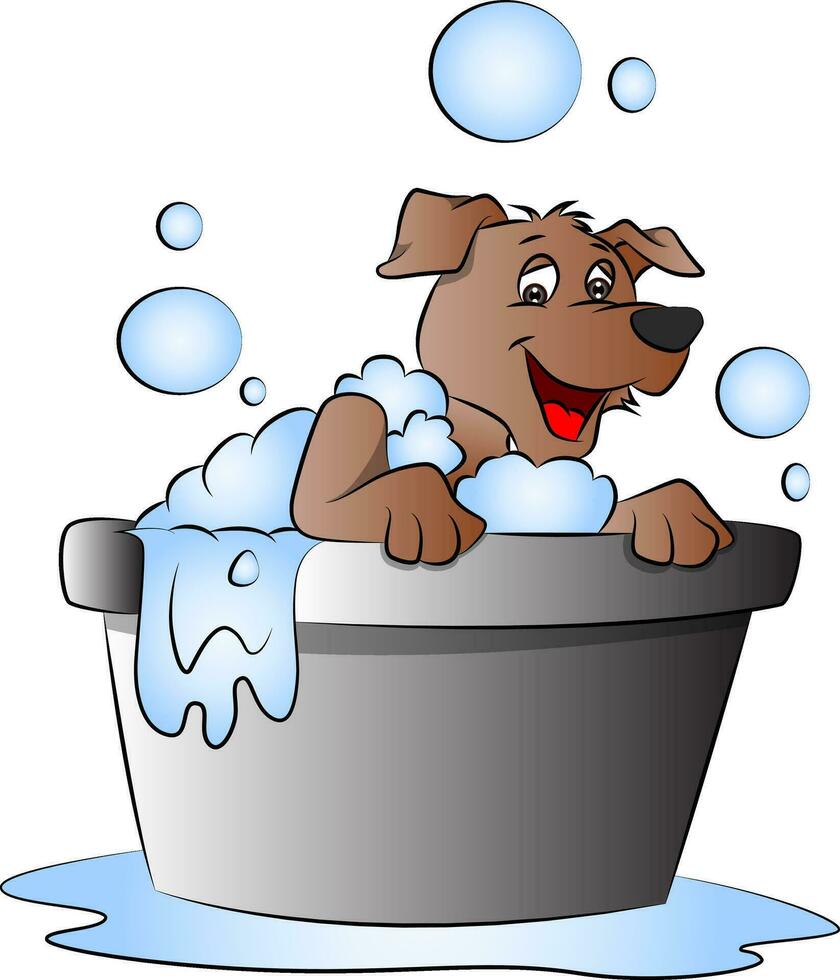 vektor av Lycklig hund i badkar.