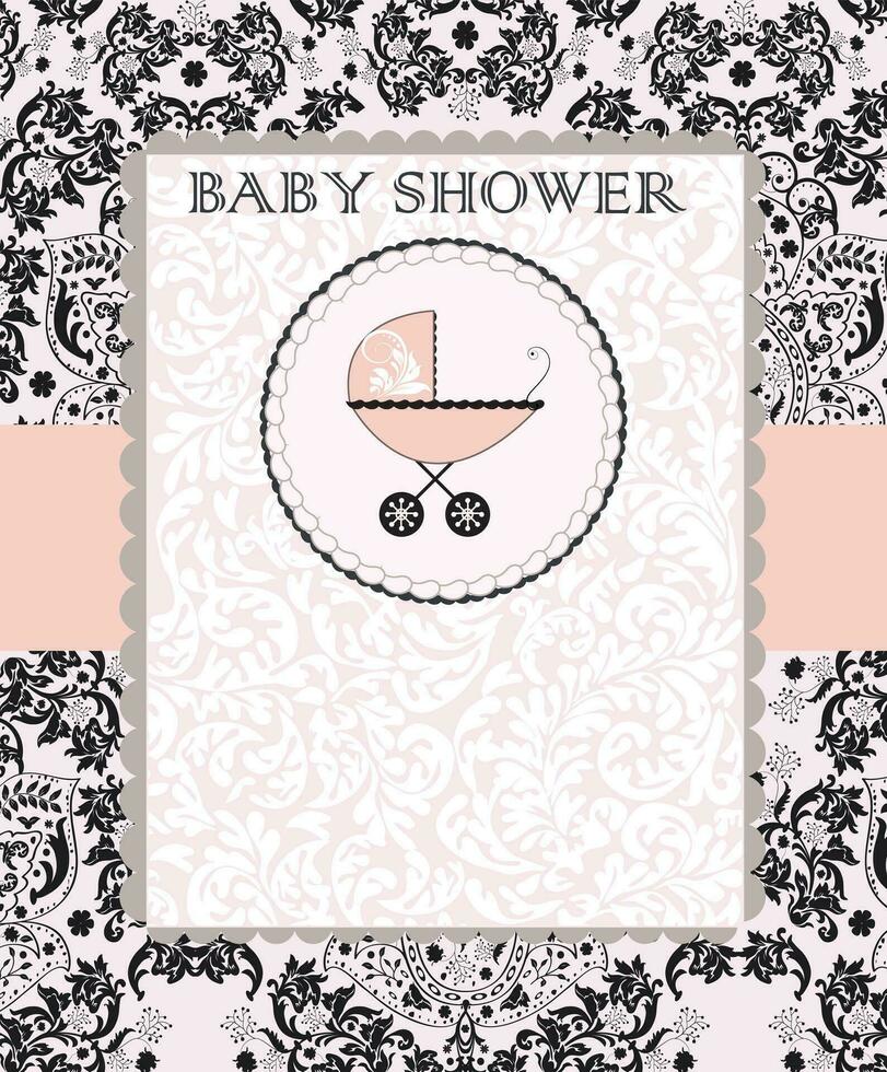 Jahrgang Baby Dusche Einladung Karte mit aufwendig elegant abstrakt Blumen- Design vektor