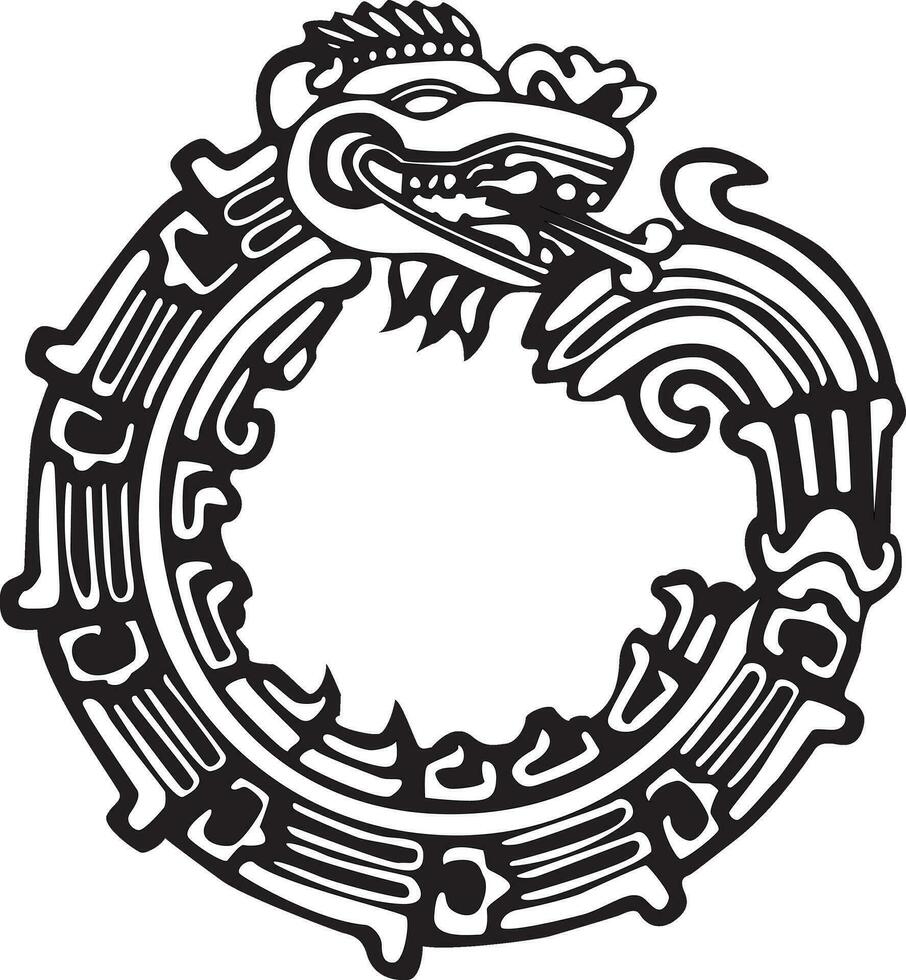 ein schwarz und Weiß Zeichnung von ein Drachen im ein Kreis vektor