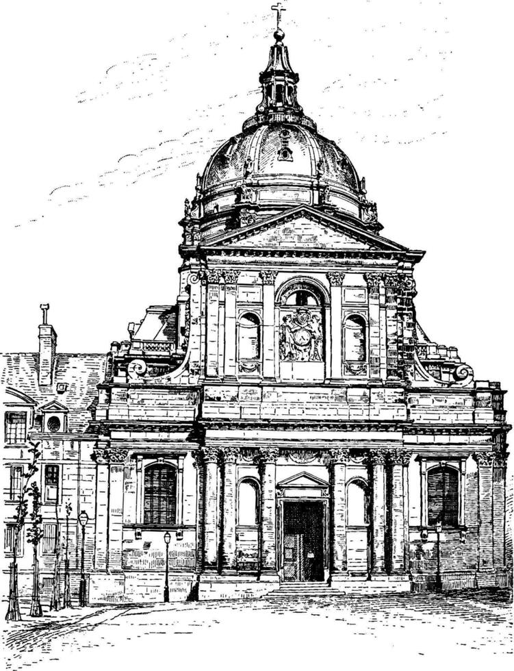 das Kirche von das Sorbonne, Jahrgang Gravur. vektor