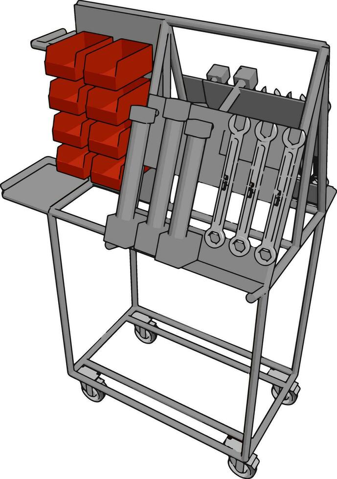 Karren mit Werkzeugen, Illustration, Vektor auf weißem Hintergrund.