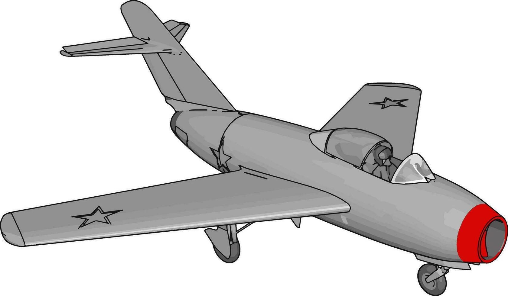 grå jet plan med tre stjärnor och röd näsa vectore illustration på vit bakgrund vektor