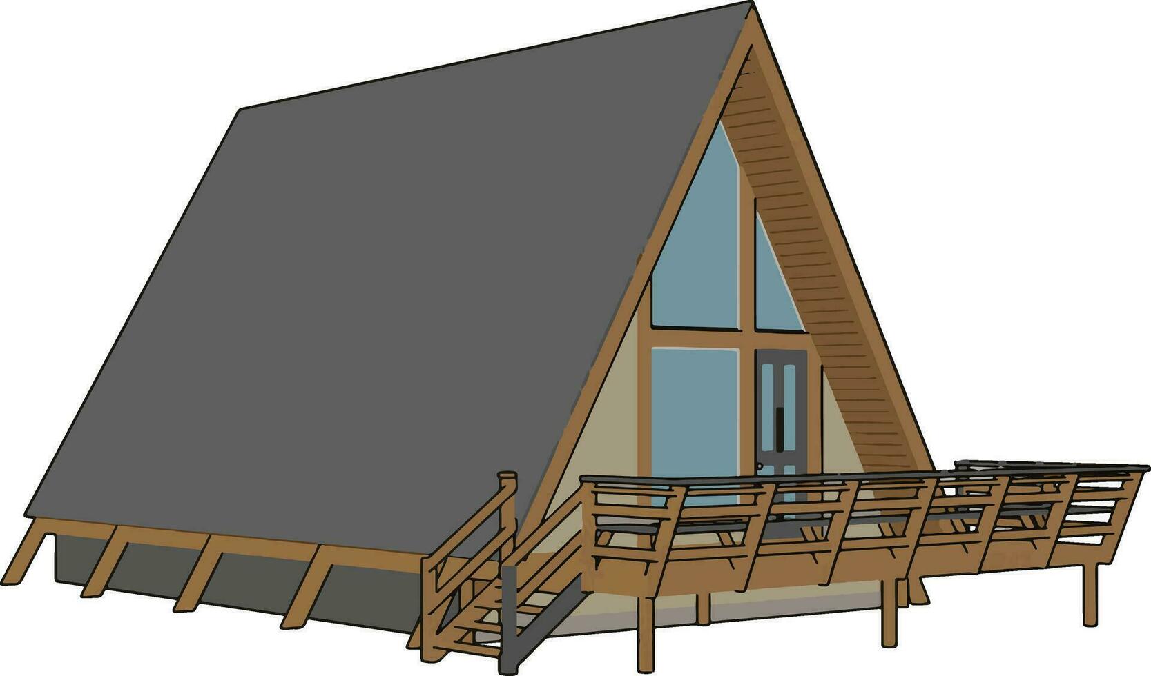 Holzhaus, Illustration, Vektor auf weißem Hintergrund.