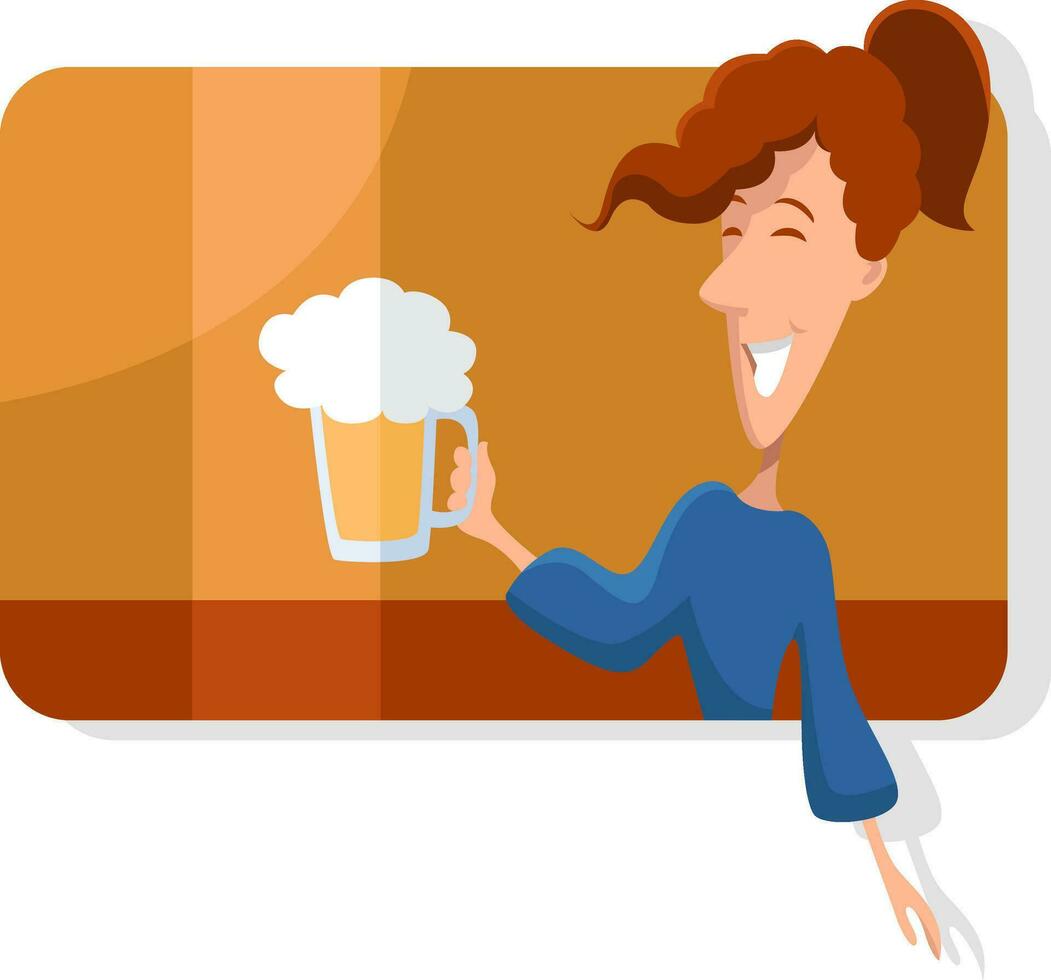 Frau mit ein Bier, Illustration, Vektor auf ein Weiß Hintergrund.