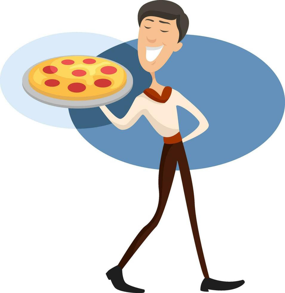 Pizza Junge, Illustration, Vektor auf ein Weiß Hintergrund.