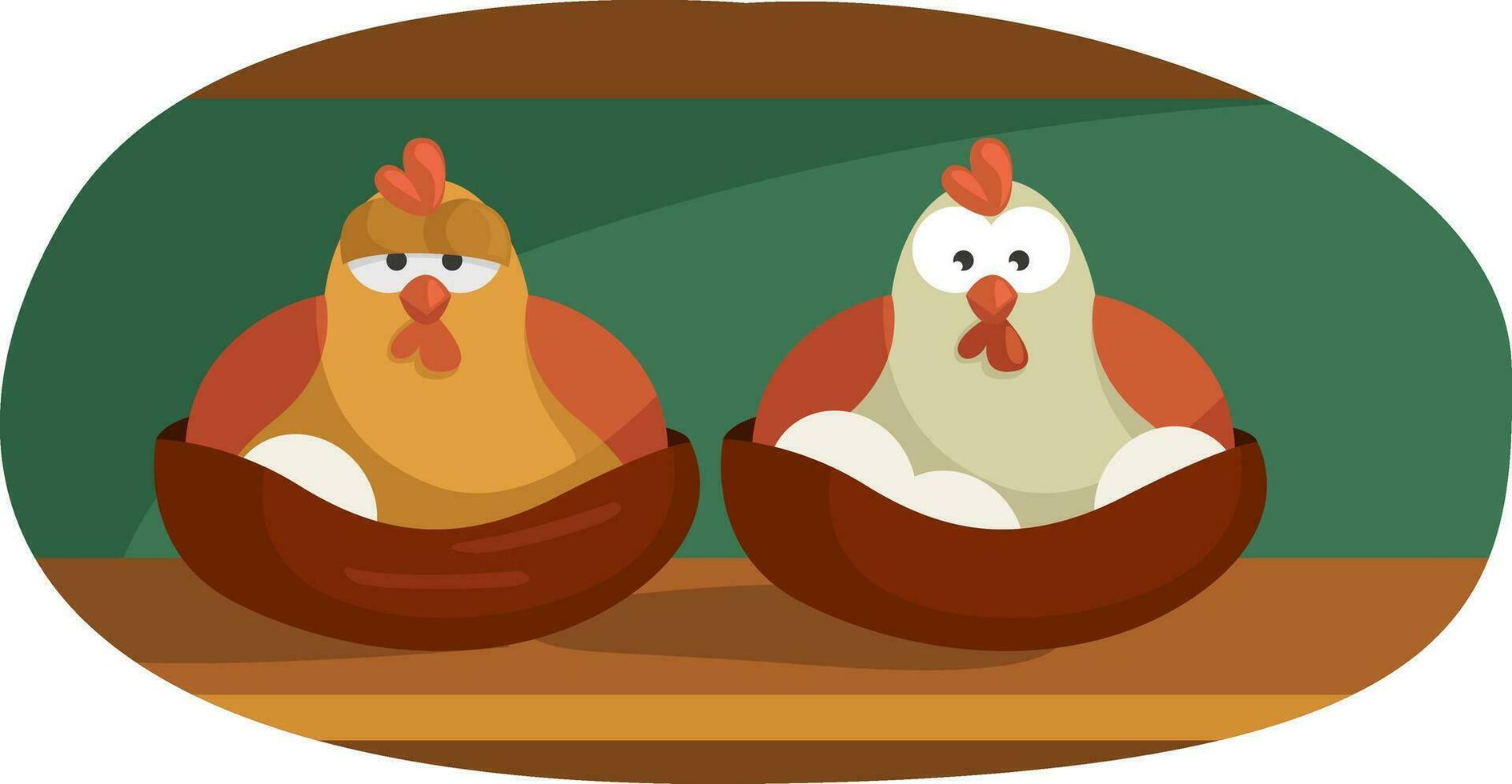 kycklingar med ägg, illustration, vektor på en vit bakgrund.