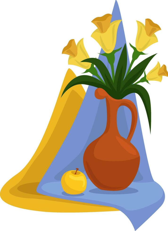 Vase mit Blumen, Illustration, Vektor auf ein Weiß Hintergrund.