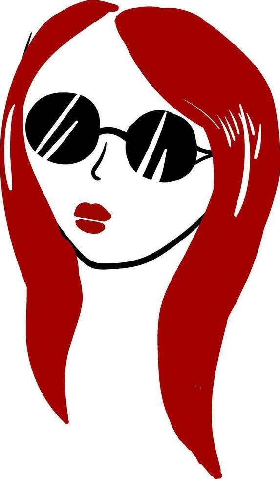 en flicka i röd hår bär svart glasögon vektor eller Färg illustration