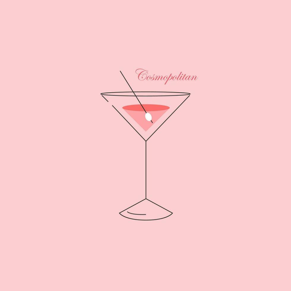 porträtt av elegant fest glas fylld med de cocktail över rosa bakgrund vektor eller Färg illustration