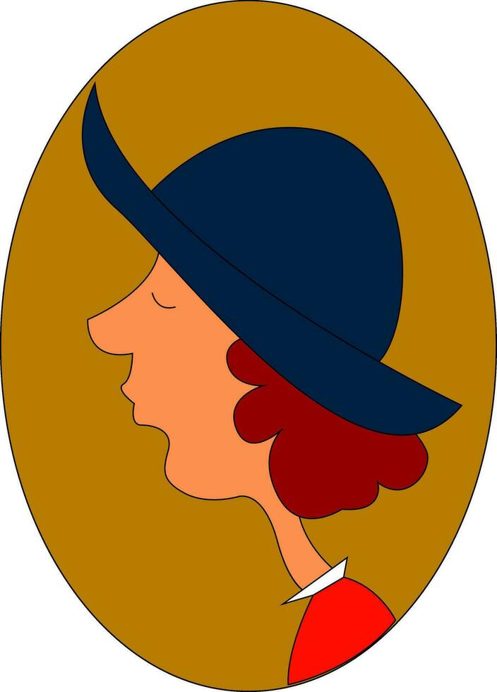porträtt av en flicka i en blå sommar hatt över brun bakgrund tittade från de sida vektor eller Färg illustration